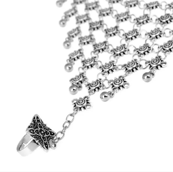 Turkish Silver Boho Gypsy Chain Ring Bracelet - Picture 3 of 4